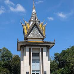 A memorial stupa containing over 5,000 skulls of the murdered