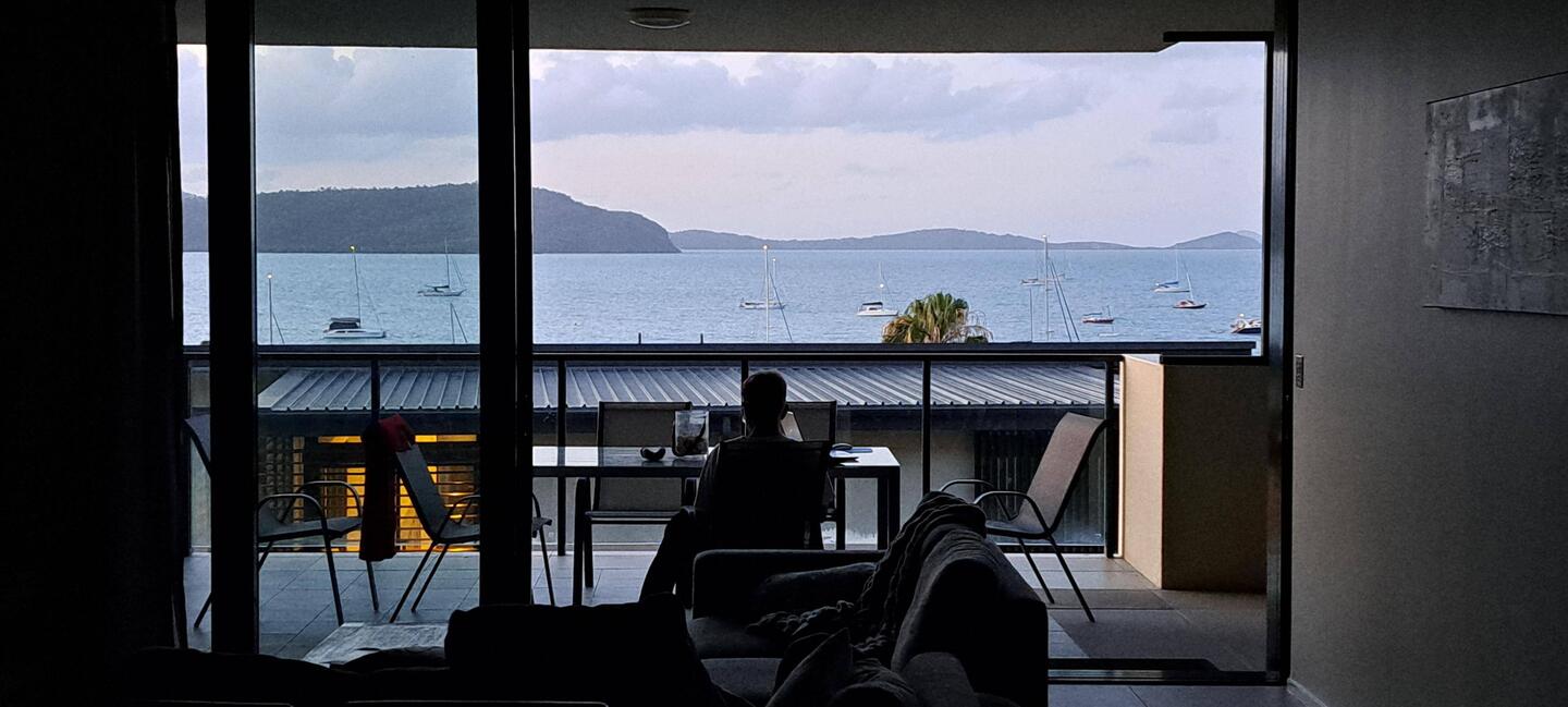 The view from our balcony . . . those doors open up wall-to-wall!