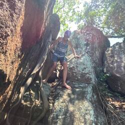 Janine climbed barefoot (flipflops wouldn't cut it here)