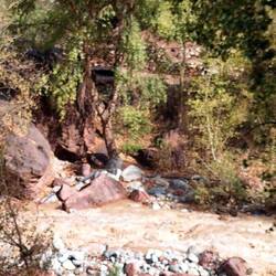 Wilde Wasser mit bunten Steinen