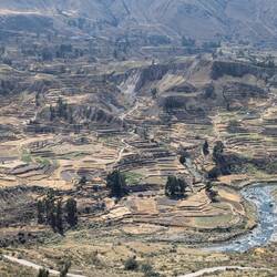 A typical andean valley in Peru with terraces on every surface.
