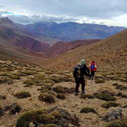 Auf dem 3250 m hohen Kamm windet es uns fast um! Also nichts wie weiter ins Tal runter.