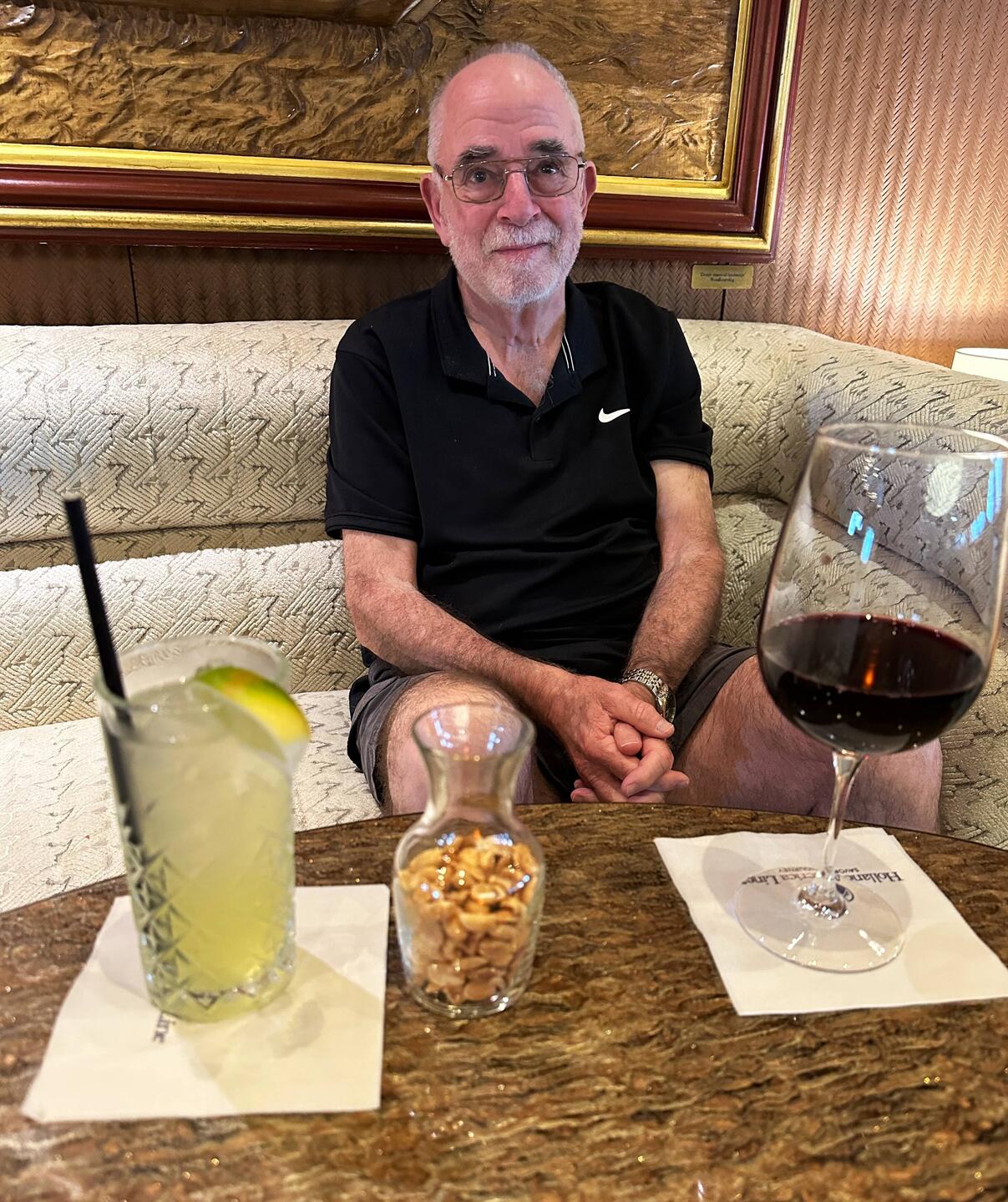 Afternoon drinks in happy hour on the ship - a margarita and a Malbec