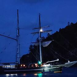 The 29m Solway Lass anchored next to us