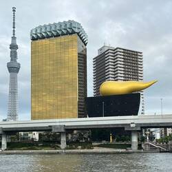 Asahi Beer Headquarter, resembling beer jug & beer mug. Flamme d'or nicknamed gold turd.