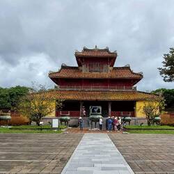 Looking back to the Hien Lam Pavilion, with the Nine Dynastic Urns, before it