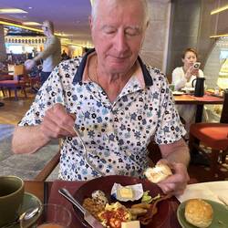 Digging in to previously described breakfast.