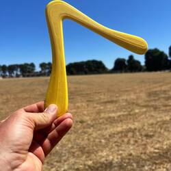 Aron übt sich im Boomerang werfen.