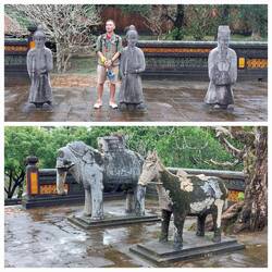 Life-size figures of people from that time; they were shorter