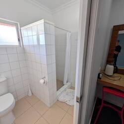 Shower was tiny. Pat, it didn't knock my elbows anywhere