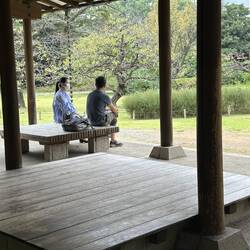 Serene scene of couple taking time to talk and enjoy the quite surroundings.