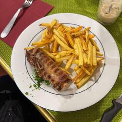 Andouillette and fries Bill and Meredith chose this dish