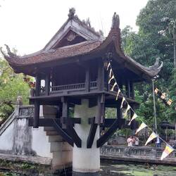 One Pillar Pagoda; it stands in a lotus pond and has been rebuilt several times