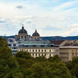 Karlskirche ... domes of the Natural and Art History Museums — Vienna, Austria.