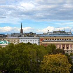 Karlskirche ... Muzikverein & Albertina Modern from the panorama terrace — Vienna, Austria.