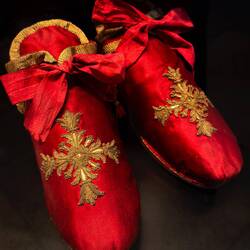 Karlskirche ... Pontifical shoes on display in the Treasury — Vienna, Austria.