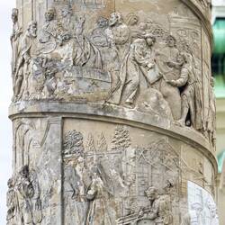 Karlskirche ... plague depictions on one of the giant columns ... panorama terrace — Vienna.