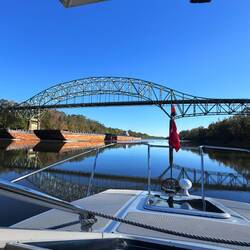 Meeting a barge at the bridge