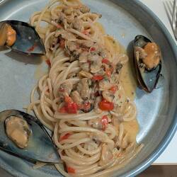 Spaghettone allo scogilo - Spaghetti and mussels