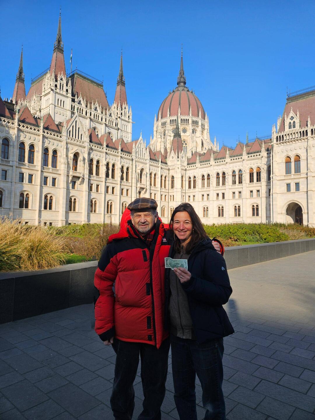 Hungarian Parliament Building and a lucky 2 dollar bill