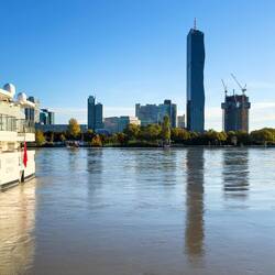 Skyline across the Danube ... Handelskai — Vienna, Austria.