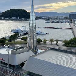 View from ship of Silver Paradise monument built 1989 to mark port's centennial.