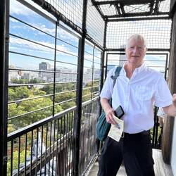 Don, holding on, on the 5th floor observation deck.