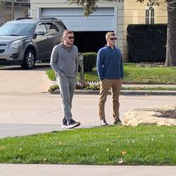 Dad's guarding the end of the driveway