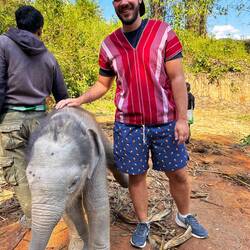 Baby olifantje geef Tom een knietje