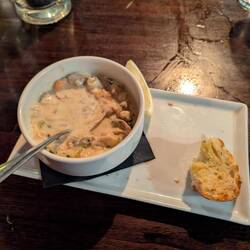 Usually when they say chowder it includes potatoes or carrots. None of that all seafood
