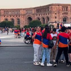 Republic square. Today the kids are in National colours