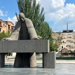 Catesjian centre (the Cascade up the hill) with its benefactor at the base