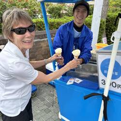 Rose shaped top on ice cream cones.