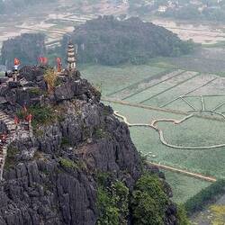 View down from the ascent to the Dragon of Hang Mua to the tower and lotus ponds