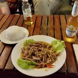 Stir fried goat with lemongrass and chili