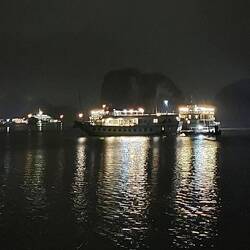 Night on Halong Bay; view ftom our overnight mooring spot