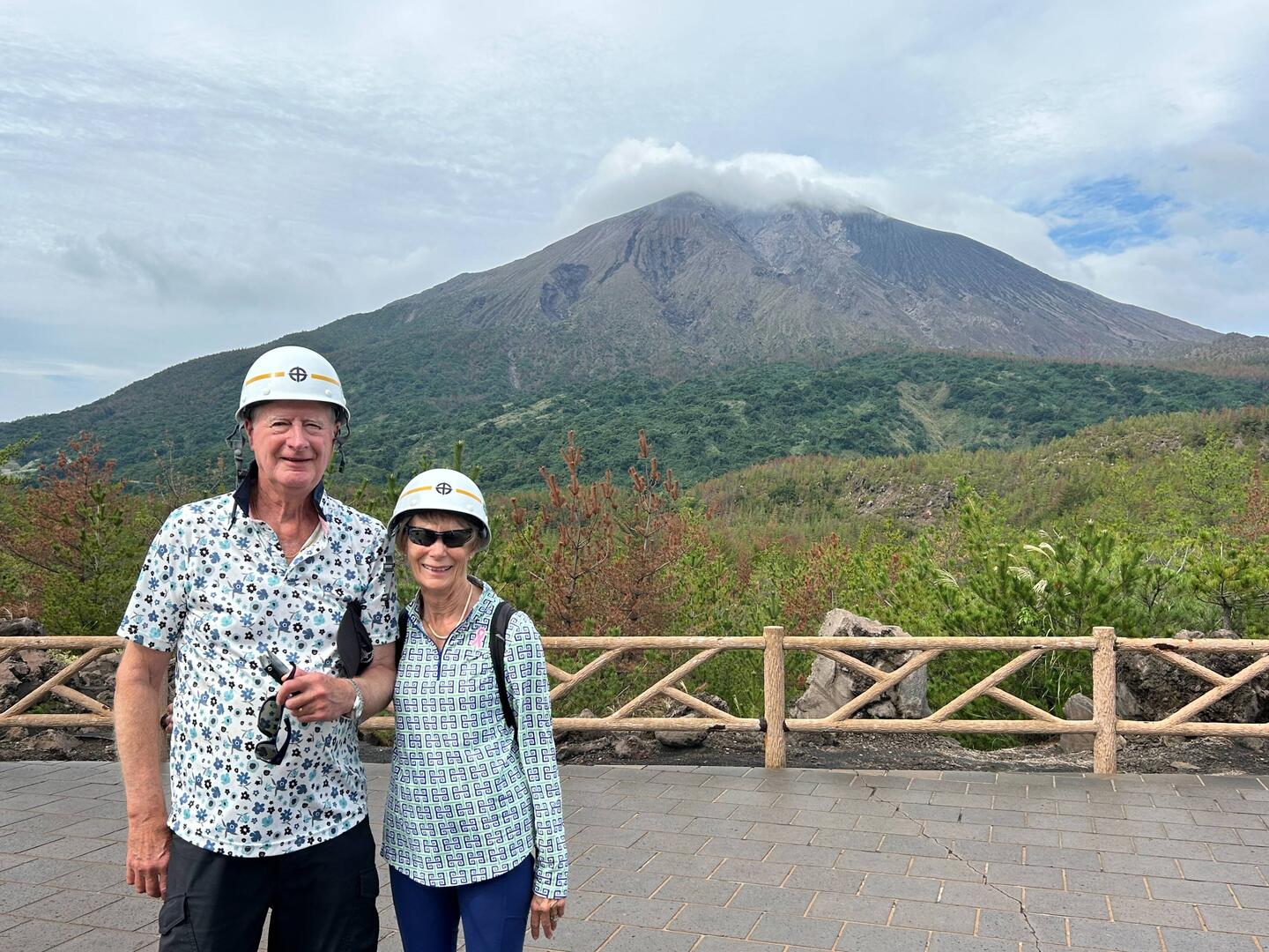 Photo opp wearing display helmets for protection? in event of a volcano.