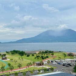 View of Mt Sakurajima from our cabin's verandah.