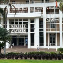 Entry showing flags and coat of arms