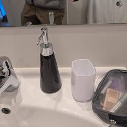 Simple, but needed, a glass in the bathroom for brushing your teeth. Nobody else includes this