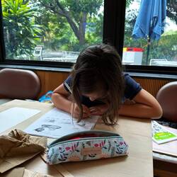 Lunch and homework while it was pouring outside