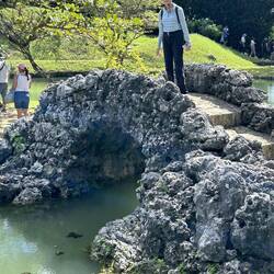 Chinese style bridge made of limestone rocks.