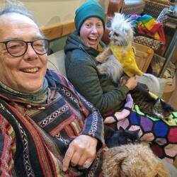 Making progress with integrating Whiskers; all 6 if us on the sofa!