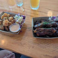 Popcorn, shrimp and pork ribs