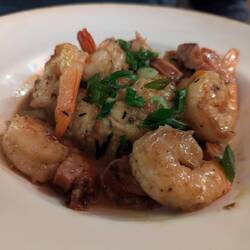 Shrimp and Grits from the Waves and Grill. The shrimp was popular. Many grits were left behind.