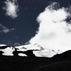 We almost reached the snow line, Osorno Volcano covered in clouds and snow.