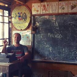 The strange museum also contains an ancient classroom... At the teacher's desk!