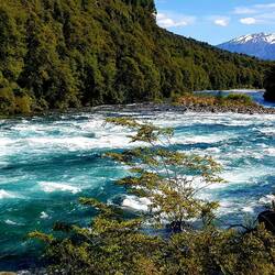 The turquoise color of the river is incredible! Salto del Petrohué.