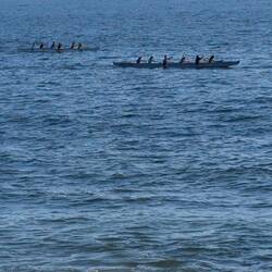 Rowing past our patio