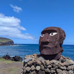 Moai head outside by hostel